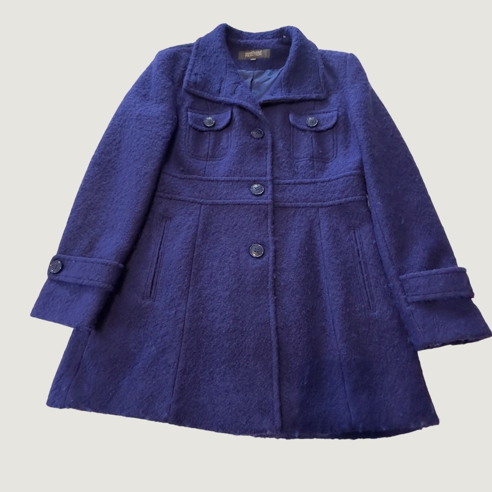 Kenneth Cole Reaction Purple Wool Blend Peacoat Jacket Woman's Large Academia